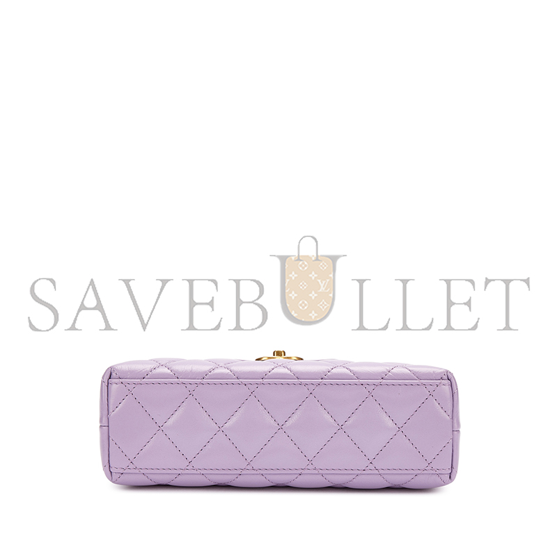 CHANEL PURPLE QUILTED AGED CALFSKIN MINI KELLY BAG AGED GOLD HARDWARE AS4416 (19*13*7cm)